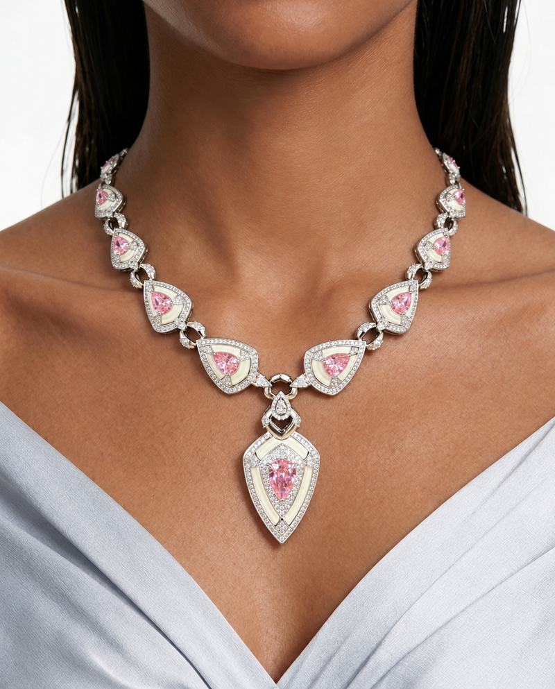 Vespera Pink Teardrop Diamond-Like Zircon Jewellery Set – Necklace, Earrings, Bracelet & Ring
