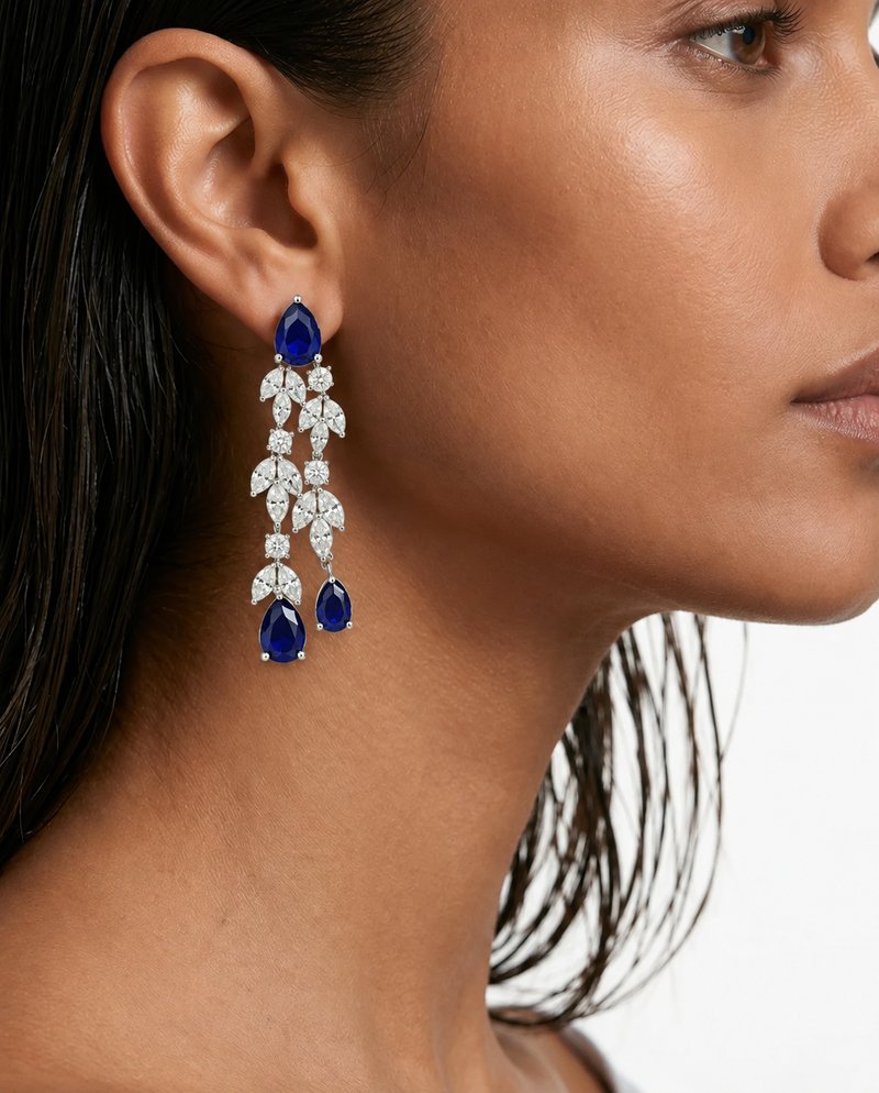 Zelie Sapphire Leaf & Teardrop Diamond-Like Zircon Necklace Set – Necklace & Earrings