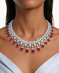 Zelie Ruby Leaf & Teardrop Diamond-Like Zircon Necklace Set – Necklace & Earrings