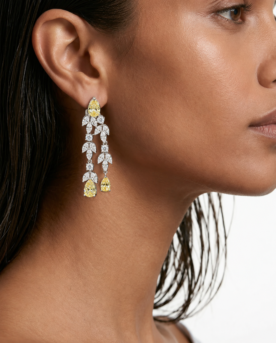 Zelie Citrine Leaf & Teardrop Diamond-Like Zircon Necklace Set – Necklace & Earrings