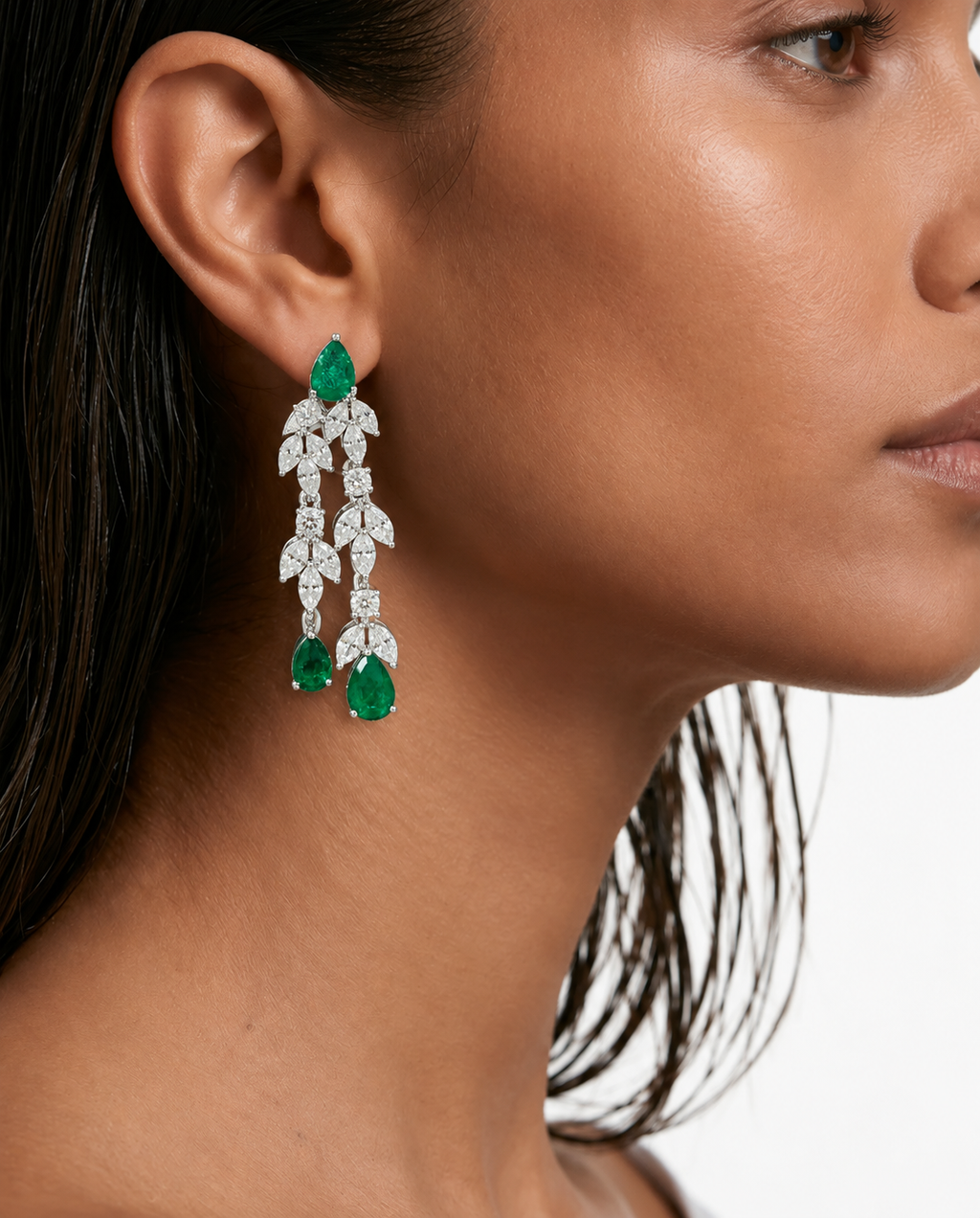 Zelie Emerald Leaf & Teardrop Diamond-Like Zircon Necklace Set – Necklace & Earrings