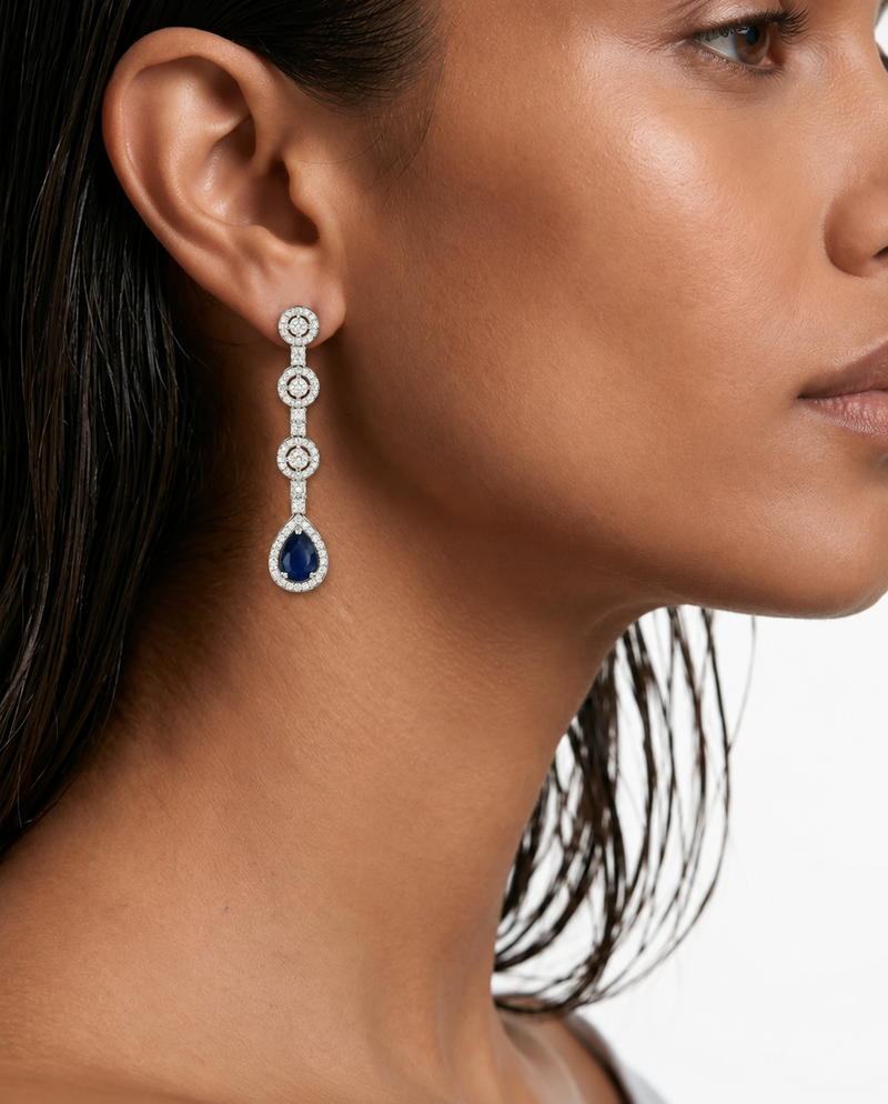 Kiki Sapphire Pear Drop Diamond-Like Zircon Necklace Set – Necklace & Earrings