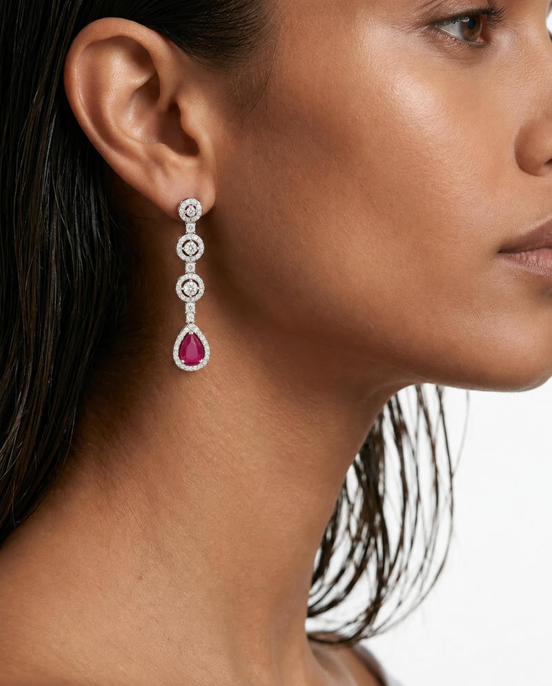 Kiki Ruby Pear Drop Diamond-Like Zircon Necklace Set – Necklace & Earrings