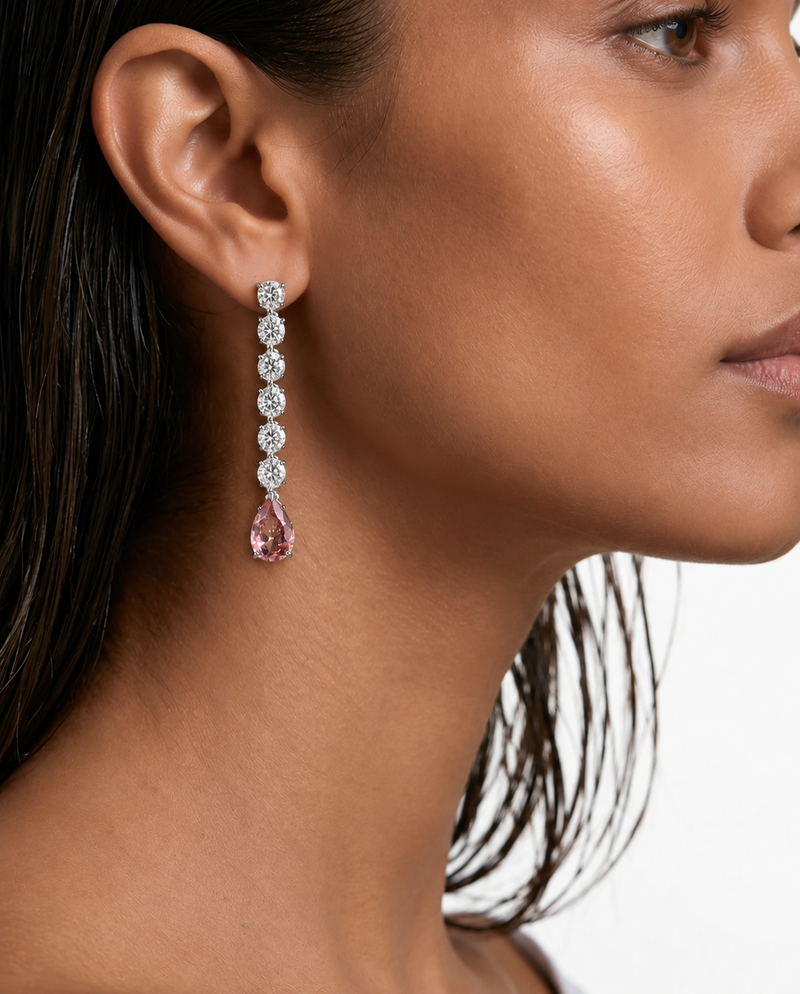 Odelia Pink Pear Drop Diamond-Like Zircon Necklace Set – Necklace & Earrings