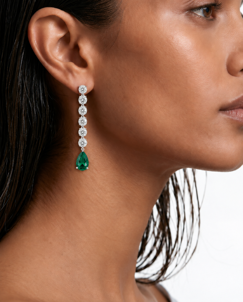 Odelia Emerald Pear Drop Diamond-Like Zircon Necklace Set – Necklace & Earrings