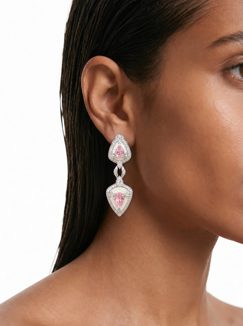 Vespera Pink Teardrop Diamond-Like Zircon Jewellery Set – Necklace, Earrings, Bracelet & Ring