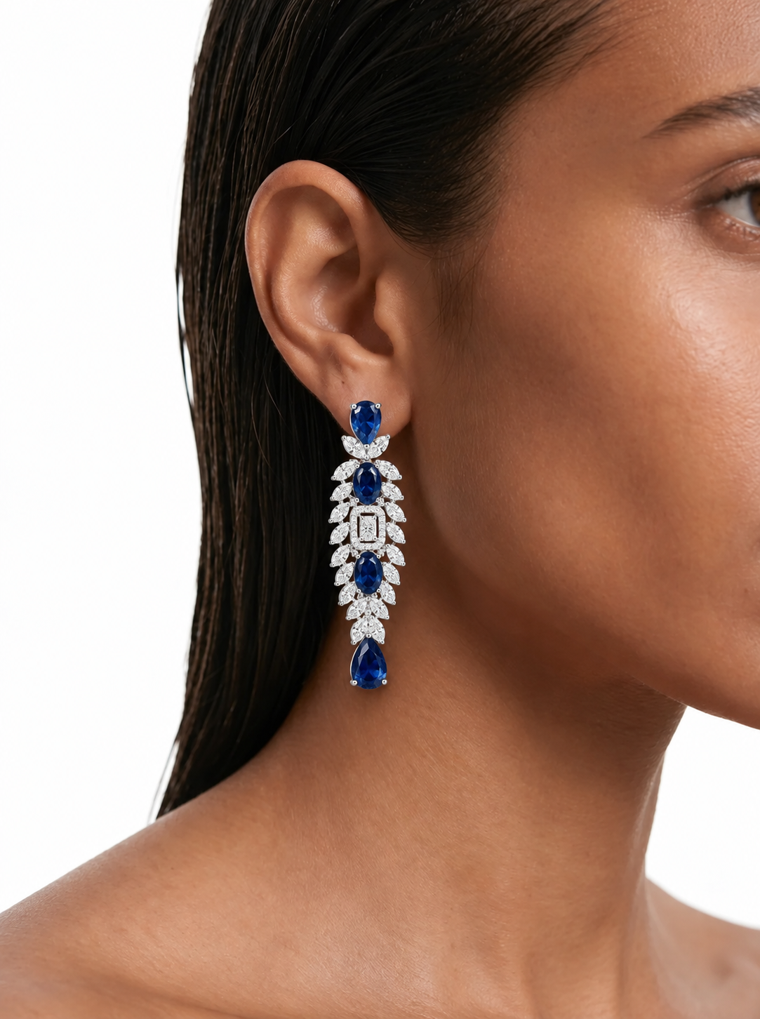 Sapphire Esme Diamond-Like Zircon Cascade Drop Choker Necklace Set – Necklace & Earrings