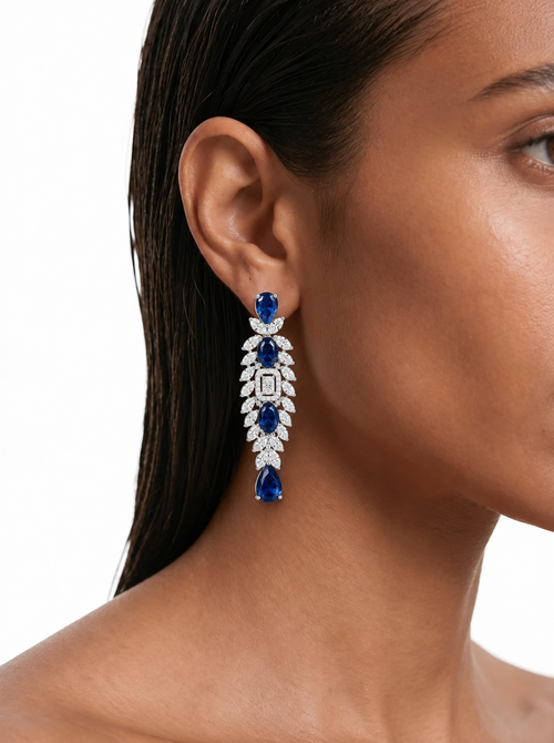 Sapphire Esme Diamond-Like Zircon Cascade Drop Choker Necklace Set – Necklace & Earrings