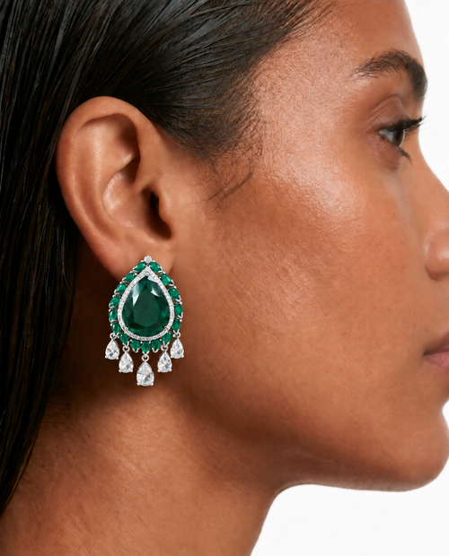 Lottie Emerald Diamond-Like Zircon Open Front Drop Necklace Set – Necklace & Earrings