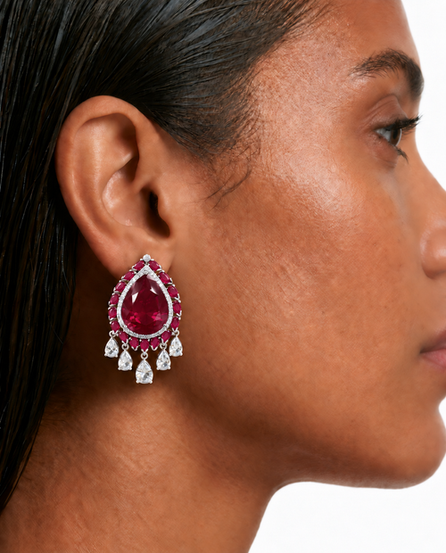 Lottie Ruby Diamond-Like Zircon Open Front Drop Necklace Set – Necklace & Earrings