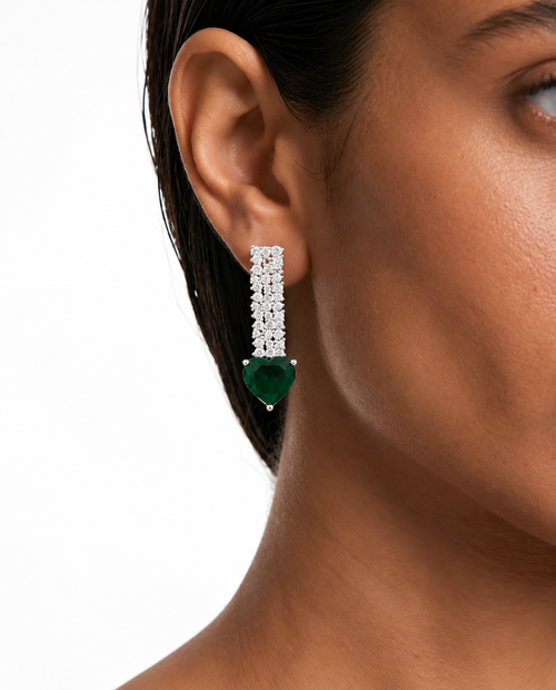 Cupid Emerald Heart Line Diamond-Like Zircon Necklace Set – Necklace & Earrings