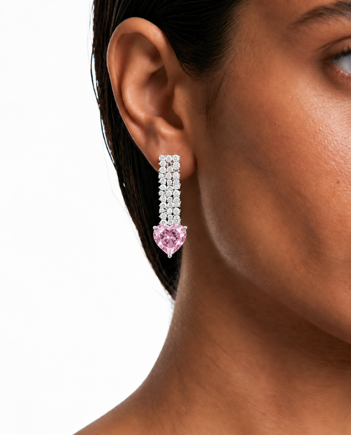 Cupid Pink Heart Line Diamond-Like Zircon Necklace Set – Necklace & Earrings