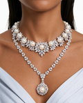 Maharani Orla Pearl Floral Pendant & Poppy Pearl Floral Necklace Set (2 Necklace & 2 Earrings)