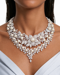 Maharani Nell Pearl & Leaf & Aurelia Pearl Diamond & Floral Necklace Set (2 Necklace & 2 Earrings)