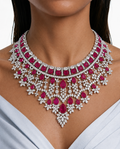 Maharani Jahnavi Ruby Compressed Setting & Bhavika Ruby Single Line Tennis Necklace Set (2 Necklace & 2 Earrings)