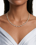 Eve Gold-Tone Scallop Necklace Set in 5A CZ, gold plated – front view | PRERTO