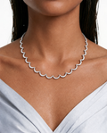 Eve Scallop Necklace Set in 5A CZ, rhodium plated – front view | PRERTO