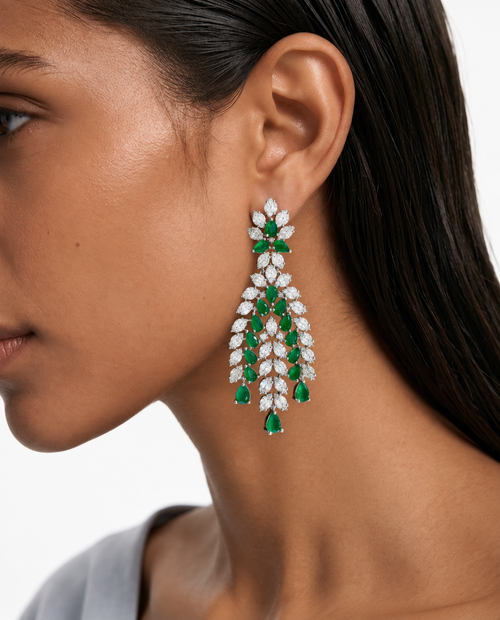 Heart Emeralds & Diamond Necklace Set