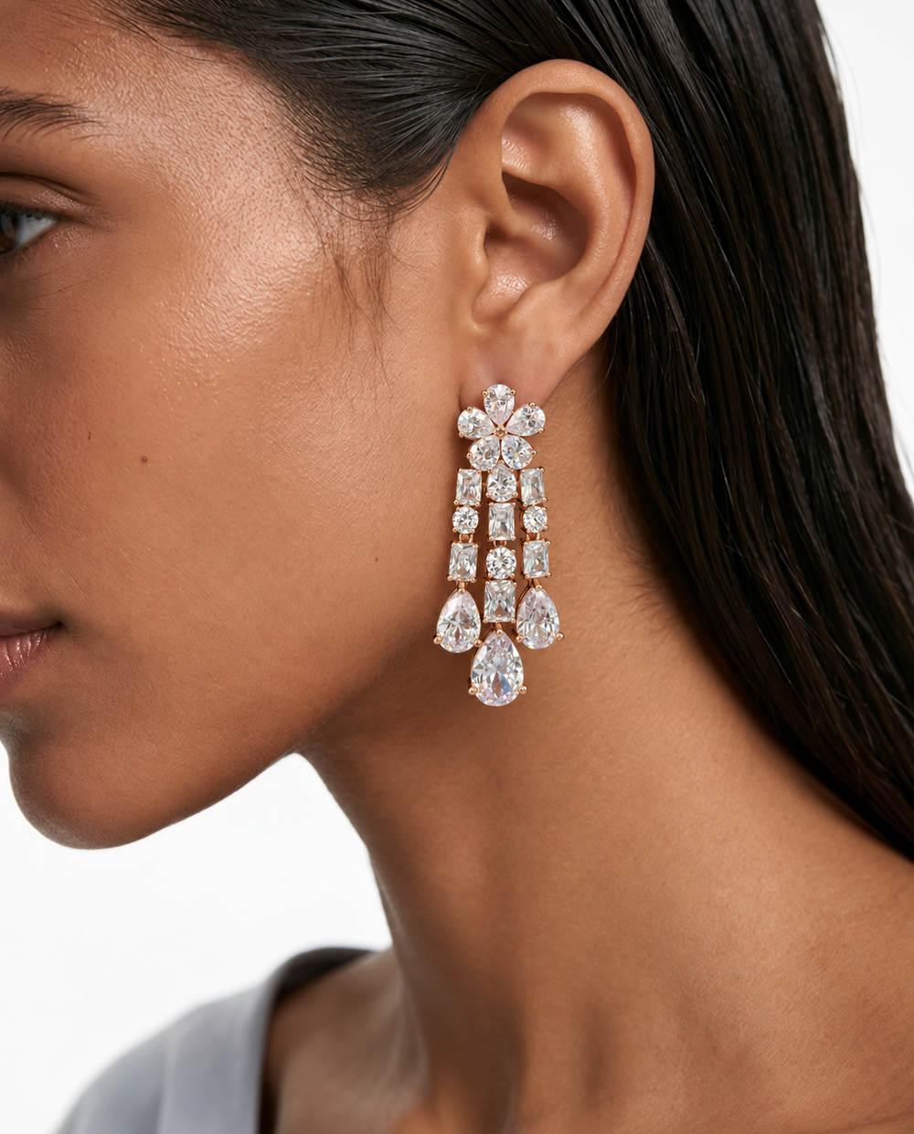 Maharani Baguette hart Dimonte ketting set & geometrische Dimonte ketting set (ketting en oorbellen)
