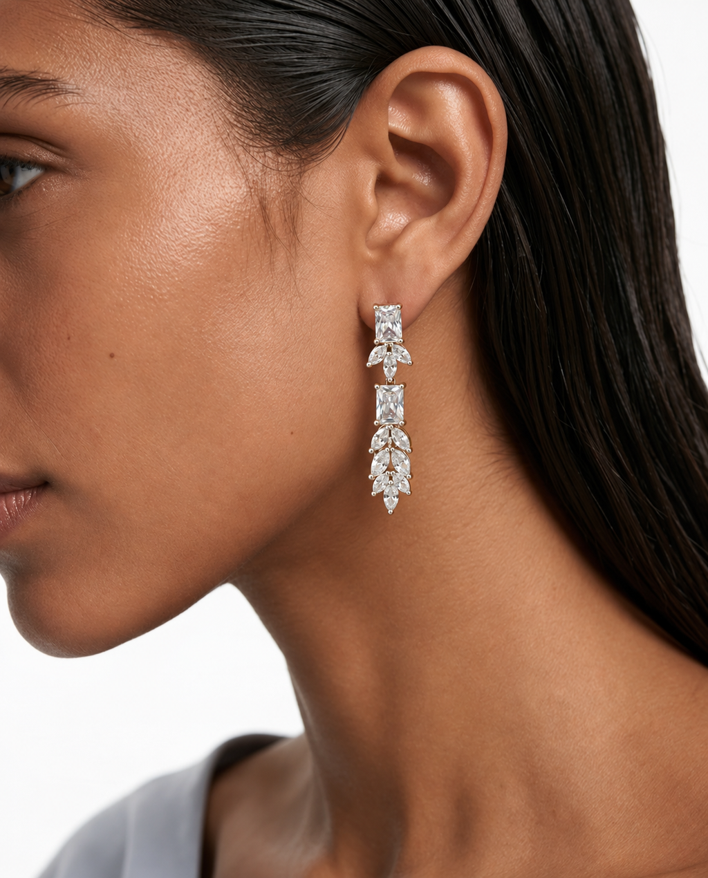 Maharani Baguette hart Dimonte ketting set & geometrische Dimonte ketting set (ketting en oorbellen)