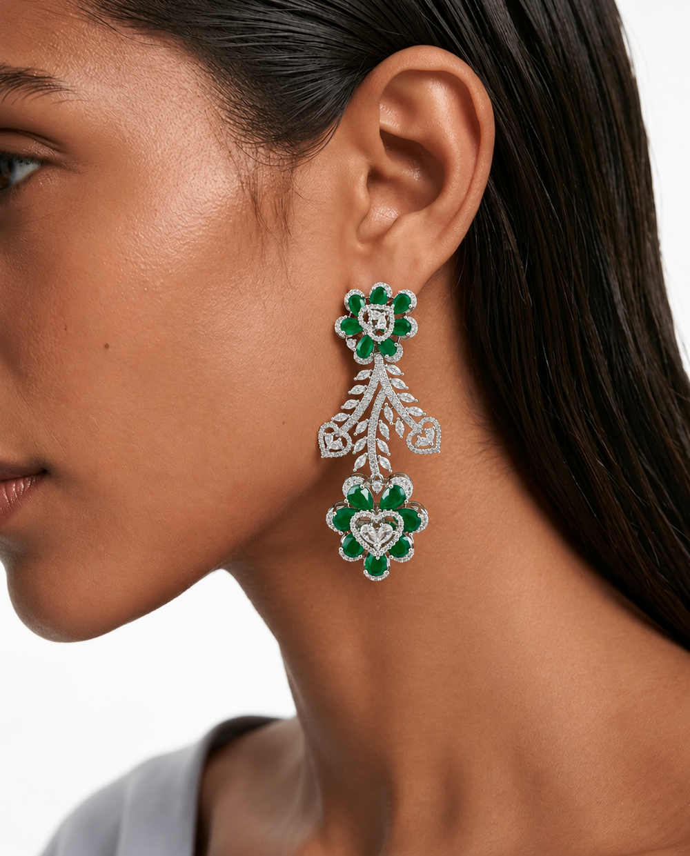 Hart- en diamanten kettingset (ketting, mang tika & oorbellen)