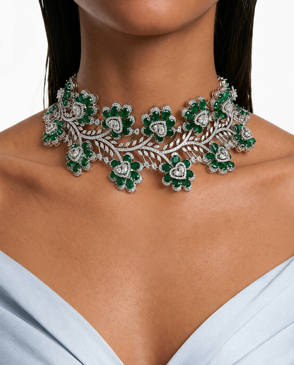 Hart- en diamanten kettingset (ketting, mang tika & oorbellen)