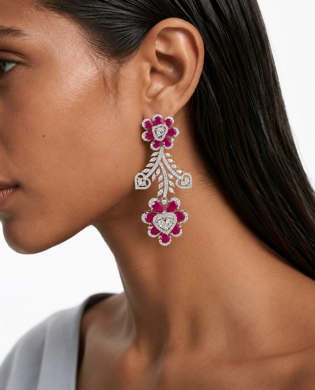 Hart- en diamanten kettingset (ketting, mang tika & oorbellen)