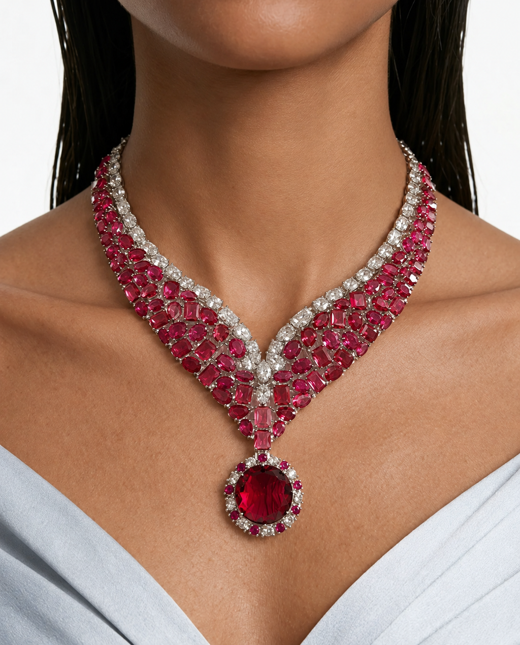 Ramona Ruby Diamond Necklace Set (ketting en oorbellen)