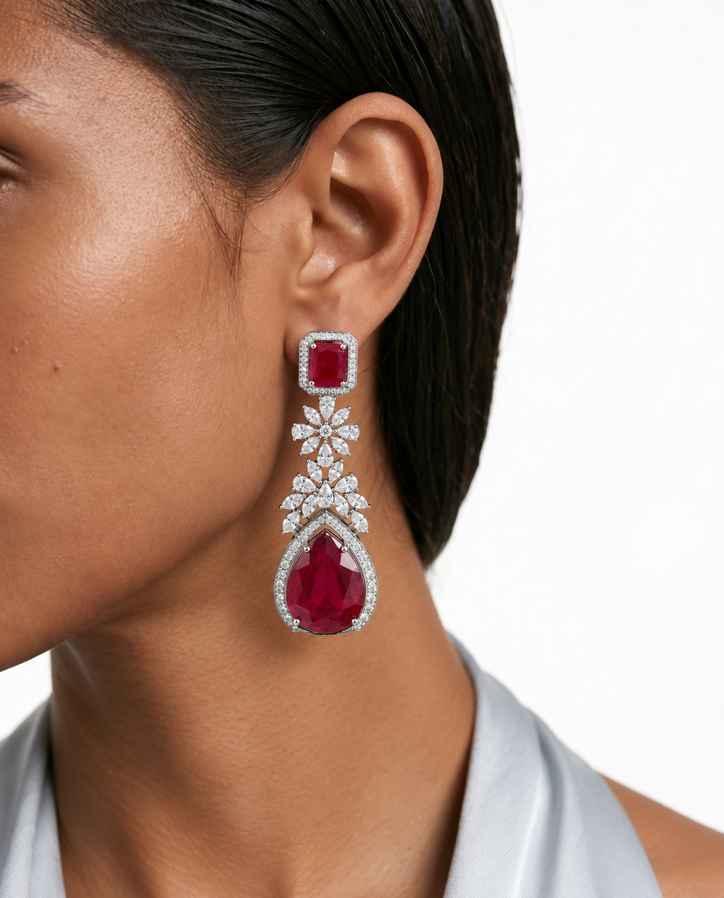 Ruby Drop Dimonte Set de collar floral (collar y aretes)