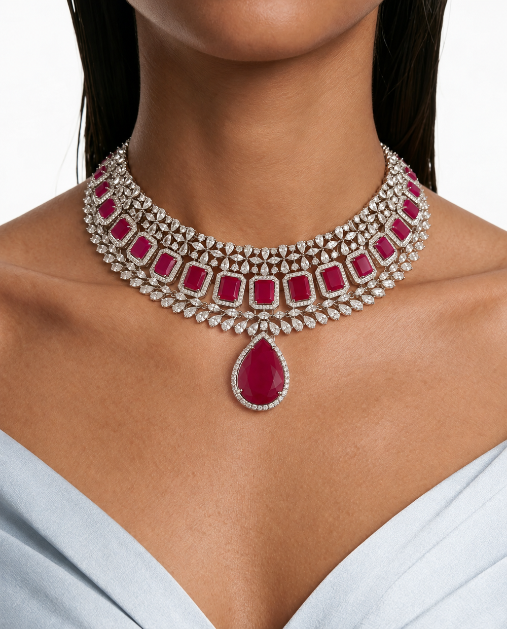 Ruby Drop Dimonte Set de collar floral (collar y aretes)