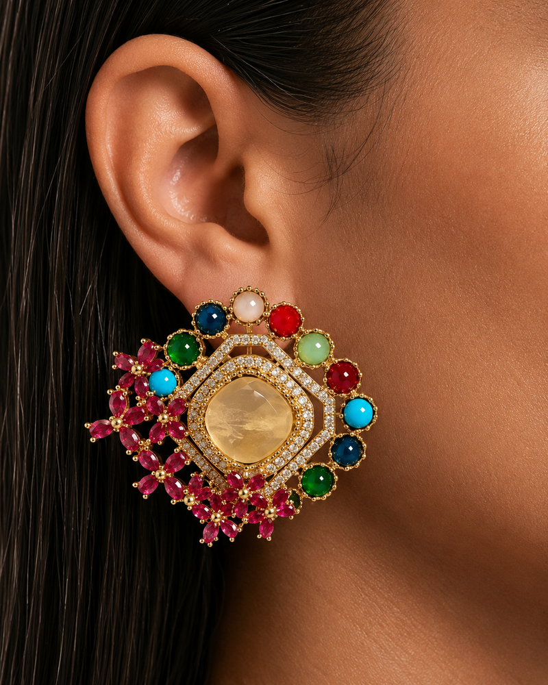 Naeya Multicolor Citrine Stud Earrings