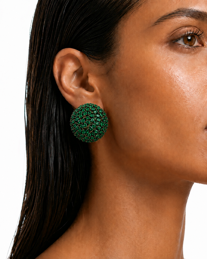 Ruhana Emerald Dome Stud Earrings