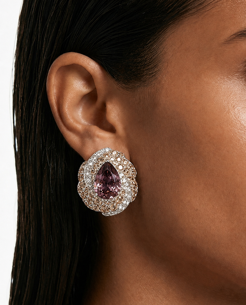 Lina Purple Diamond Teardrop Stud Earrings