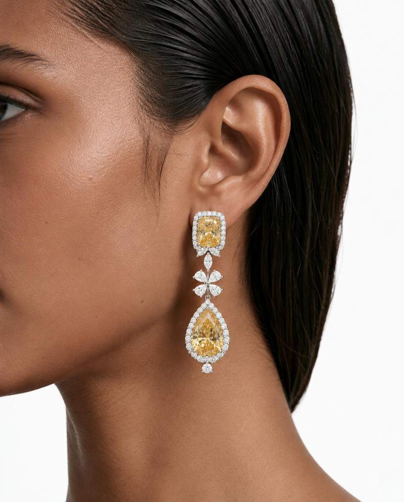 Avela citrien diamantachtige zirkoon kettingset met ketting (ketting en oorbellen)