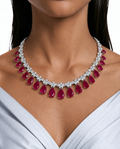 Zevina Ruby Pear Drop Diamond-Like Zircon Necklace Set (Necklace & Earrings)