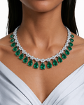 Zevina Emerald Pear Drop Diamond-Like Zircon Necklace Set (Necklace & Earrings)