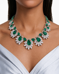 Ava Emerald Pear & Leaf Diamond-Like Zircon Necklace Set (Necklace & Earrings)