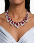 Ava Ruby Pear & Leaf Diamond-Like Zircon Necklace Set (Necklace & Earrings)