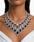 Avela Sapphire Diamond-Like Zircon Drop Necklace Set (Necklace & Earrings)