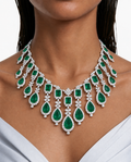 Avela Emerald Diamond-Like Zircon Drop Necklace Set (Necklace & Earrings)