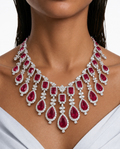 Avela Ruby Diamond-Like Zircon Drop Necklace Set (Necklace & Earrings)