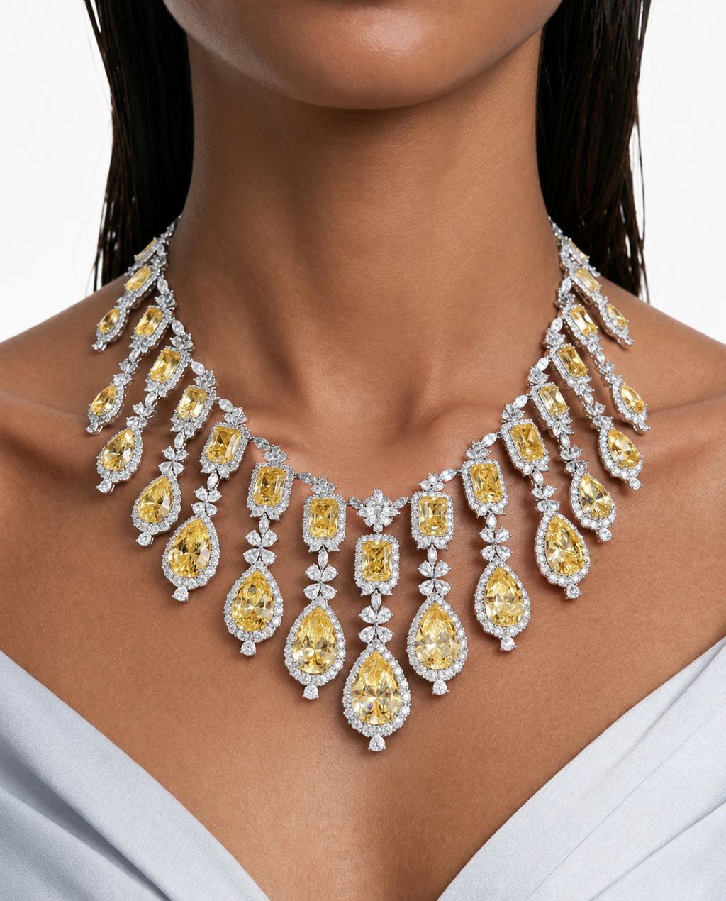 Avela citrien diamantachtige zirkoon kettingset met ketting (ketting en oorbellen)