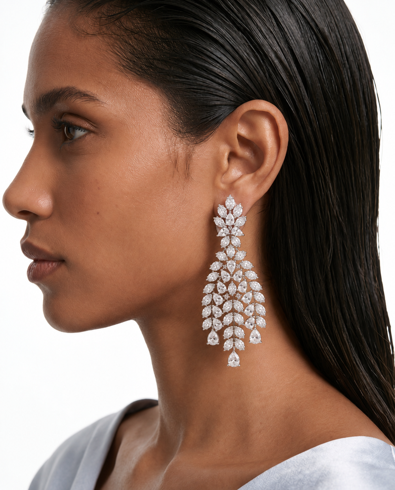 Maharani Heart & Diamond Necklace Set & Mahiba Diamond-Like Zircon Compressed Setting Statement Necklace Set (2 Necklaces & 2 Earrings)