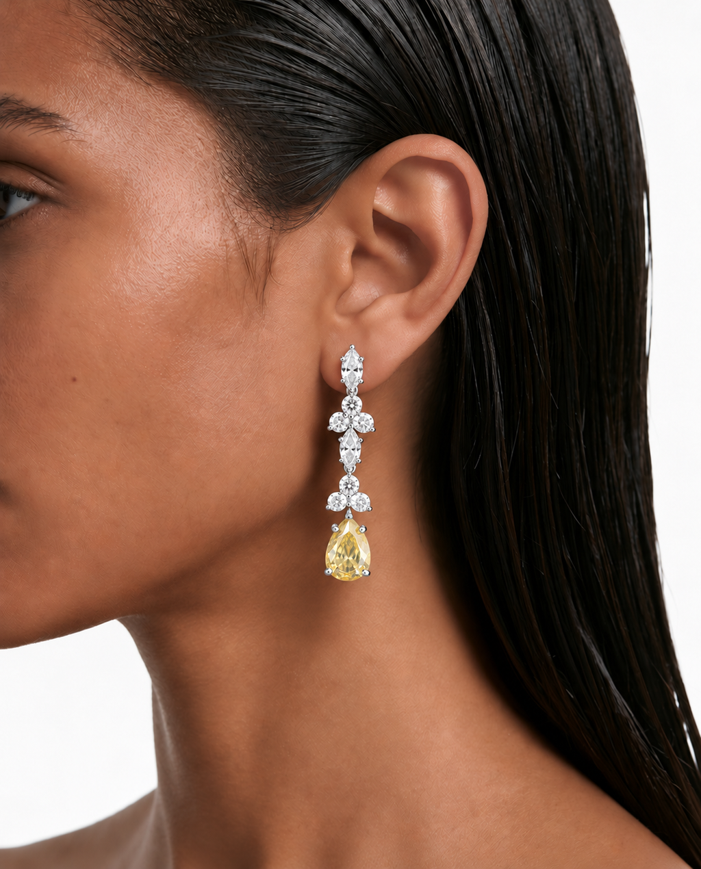 Zevina Citrine Pear Drop Diamond-Like Zircon Necklace Set (Necklace & Earrings)