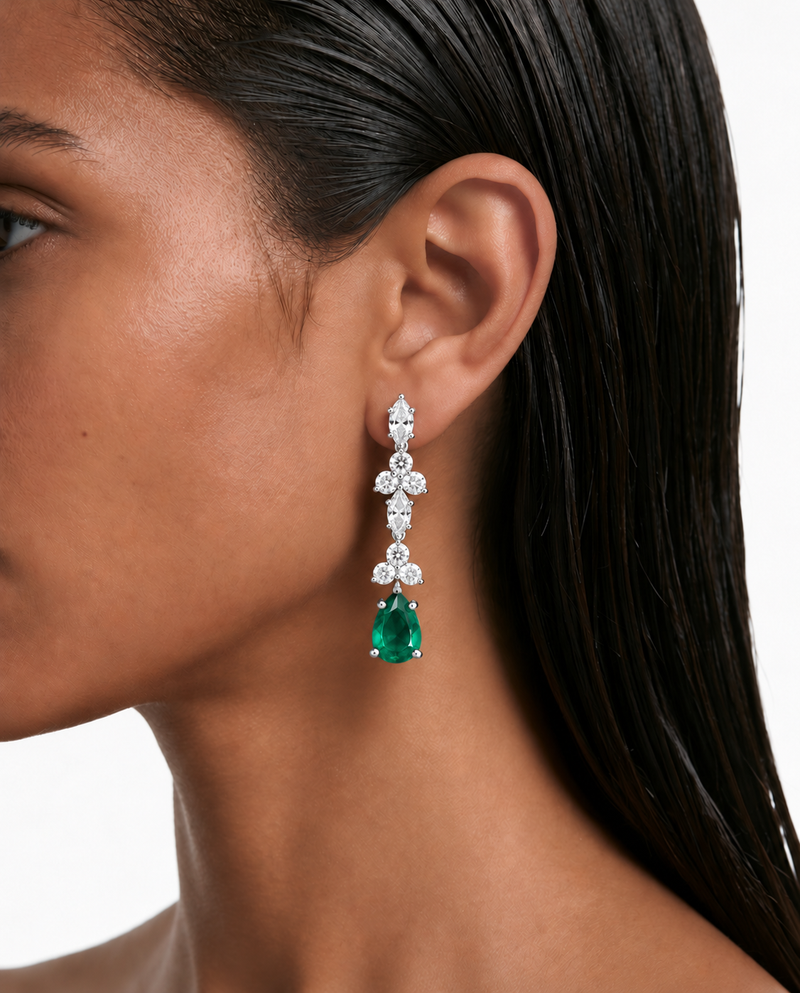 Zevina Emerald Pear Drop Diamond-Like Zircon Necklace Set (Necklace & Earrings)