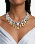Amora Citrine Drops Statement & Diamond Like Zircon Necklace Set (Necklace & Earrings)