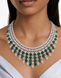 Imperia Emerald And Diamond-Like Zircon Statement Necklace Set (Necklace & Earrings)