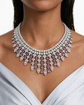 Imperia Purple And Diamond-Like Zircon Statement Necklace Set (Necklace & Earrings)