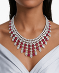 Imperia Ruby And Diamond-Like Zircon Statement Necklace Set (Necklace & Earrings)