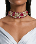 Hart- en diamanten kettingset (ketting, mang tika & oorbellen)